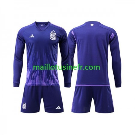 Maillot de Foot Argentine 3 Stars Extérieur Coupe du monde 2022 Manches Longues - Enfant